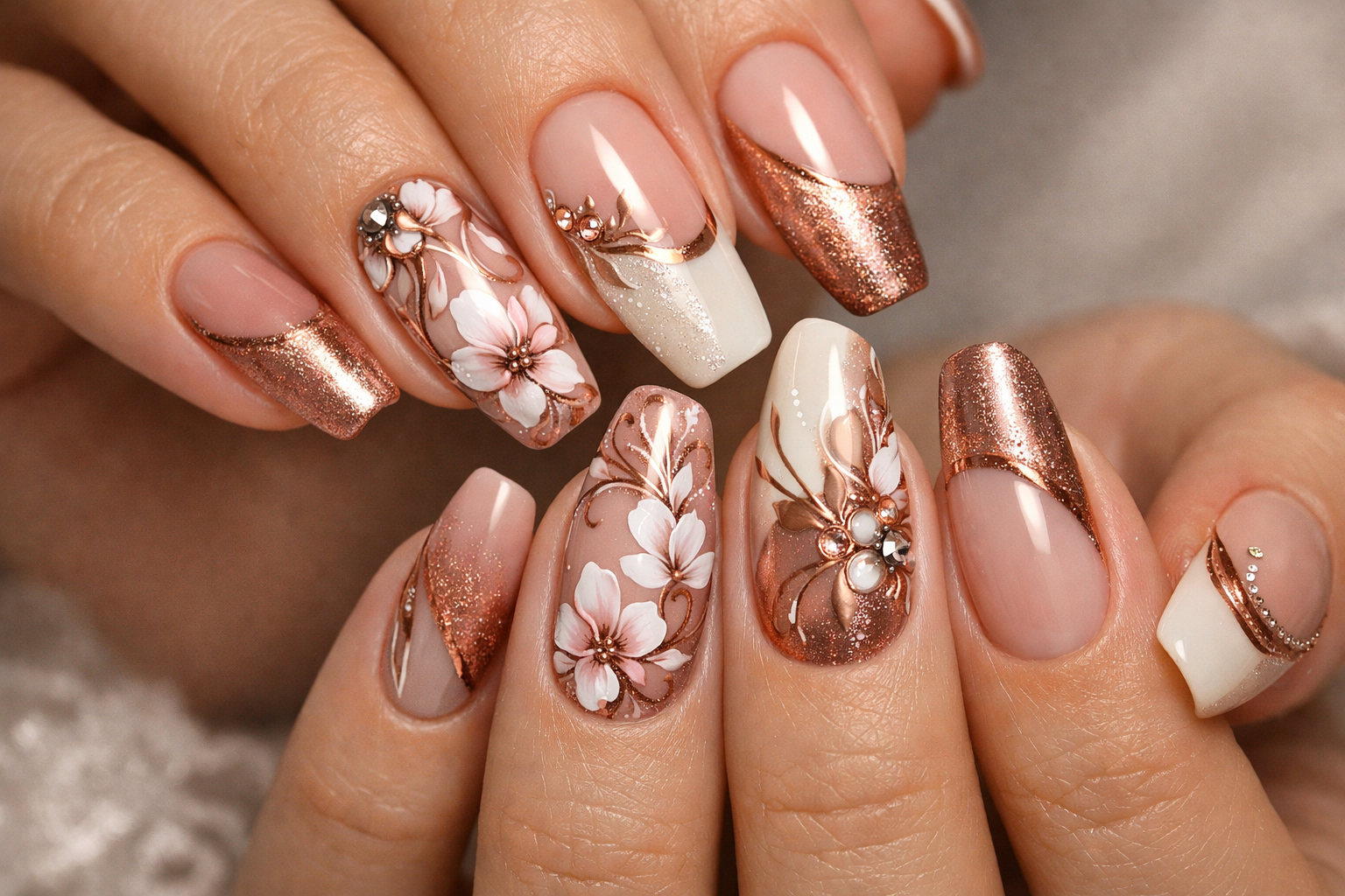 Çiçekli nail art tasarımı